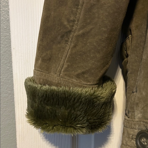 Dennis Basso green leather coat with faux fur lining. Size M. - Picture 5 of 8